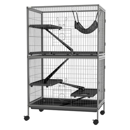 Ferret Cage 50" Rolling Small Animal Cage with Hammock, 4 Doors, Multi-Level Chinchilla Habitat