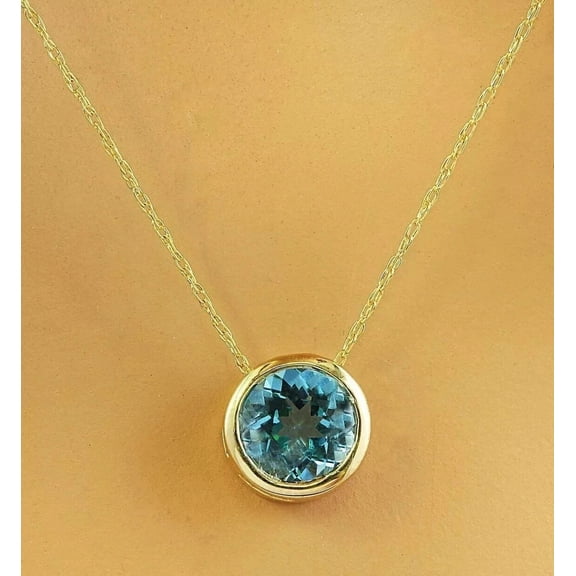 1 Ct Round Lab Created Blue Topaz Solitaire Pendant 18" 14k Yellow Gold Plated