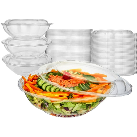64oz Clear Plastic Salad Bowls with Lids Disposable (10 Pack) Extra Large Takeout Container with Snap on Lid for Fruit Salads, Lunch, Meal Prep, Acai Bowl, To-Go Party Containers