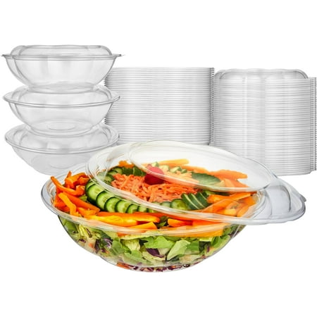 64oz Clear Plastic Salad Bowls with Lids Disposable (10 Pack) Extra Large Takeout Container with Snap on Lid for Fruit Salads, Lunch, Meal Prep, Acai Bowl, To-Go Party Containers