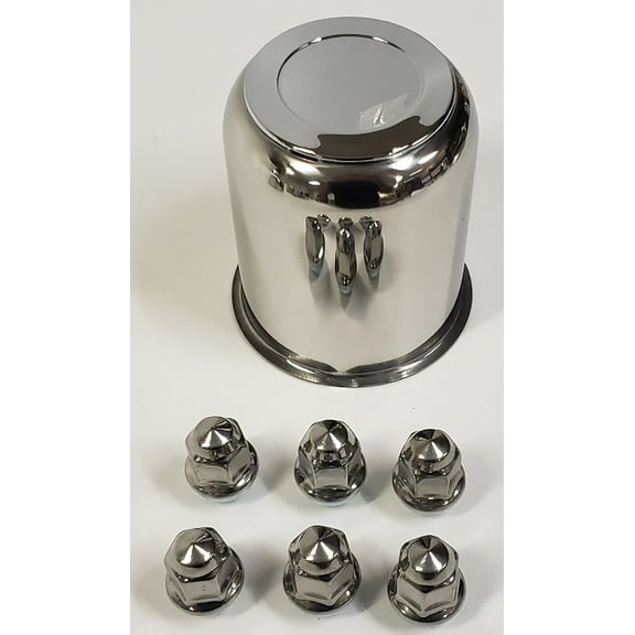 Trailer Wheel Lug and Cap Set - Stainless Hub Cover With 6 Stainless Lug Nuts For 3.75