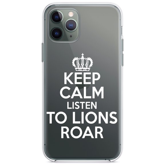 DistinctInk Clear Shockproof Hybrid Case for iPhone 11 (6.1" Screen) - TPU Bumper Acrylic Back Tempered Glass Screen Protector - Keep Calm Listen to Lions Roar