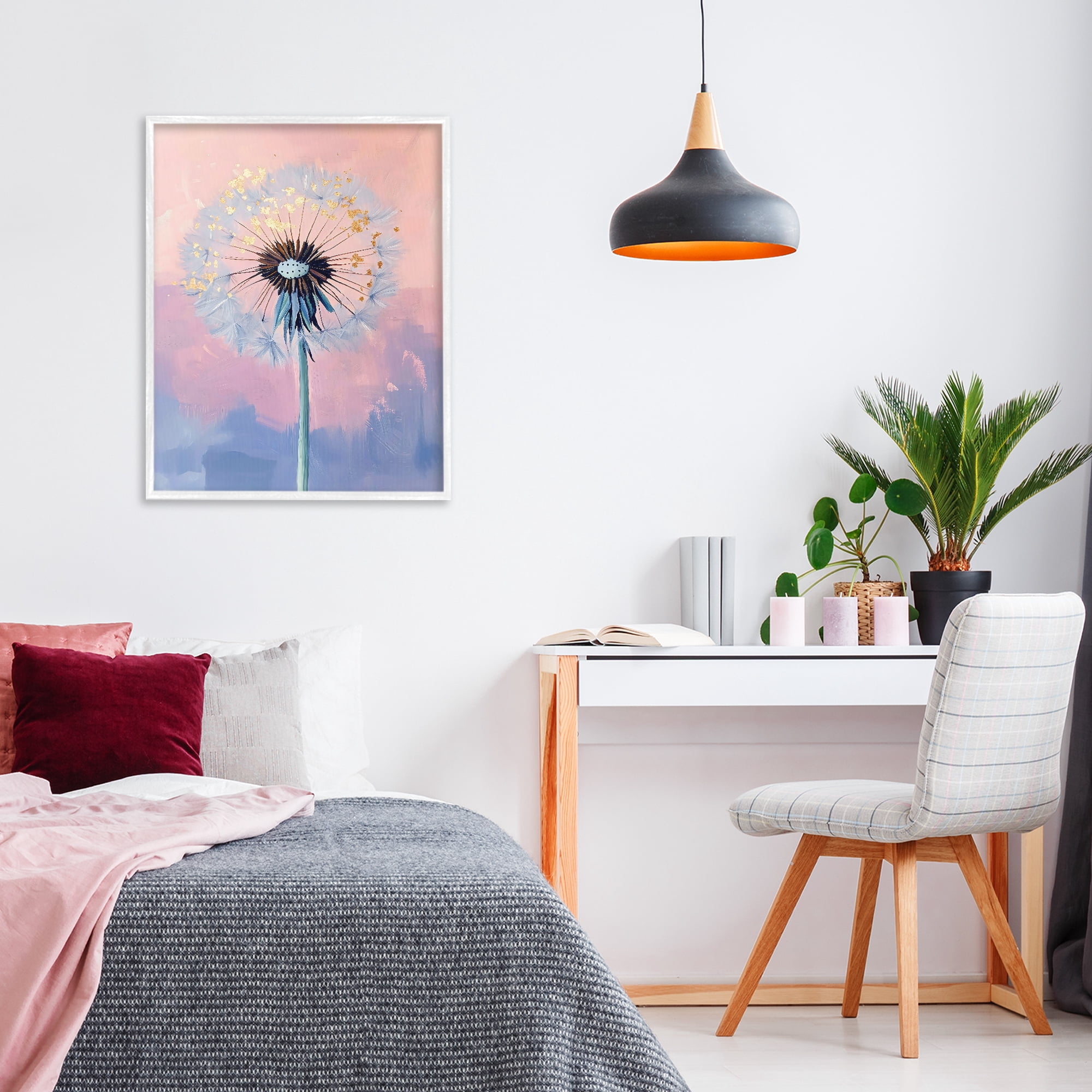 Stupell Industries Pastel Dandelion with Gold Seeds White Framed Giclee Art, design by The Prints Vibe