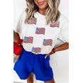 thumbnail image 2 of Women's White Sequin American Flag Patched Casual T-Shirt - Eye-Catching Summer Tee | [ZhiHiMeRi] | (US 20-22)2XL, 2 of 8