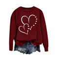 thumbnail image 7 of Cropped Zip Up Hoodie Women Winter Fall Loose Crew Neck Long Sleeve Puff Drop Shoulder Zipperless Heart Print Pullover Ribbed Knit Sweatshirt(Wine,L), 7 of 7