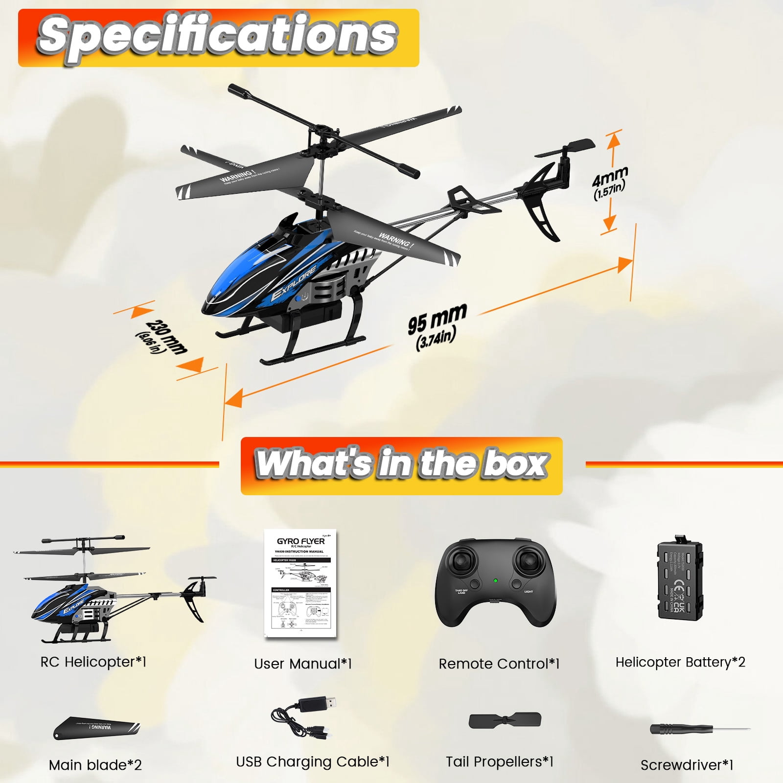 Wefone YK020 RC Helicopter for Kids with 3.5CH, 7 LED Light Modes, Altitude Hold, 2 Batteries, Blue