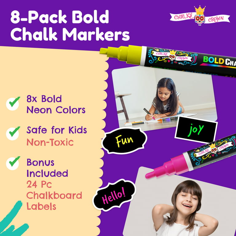 Liquid Chalk Markers for Dry Erase Boards Bold 6mm Vibrant Color Dry Erase Marker Pens Reversible Tip 8 Pack - Chalk Markers for Chalkboards Signs