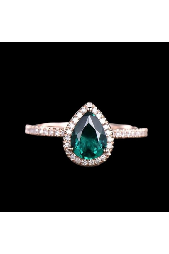Emerald Moissanite Engagement Ring 925 Silver Pear Cut Green Gemstone Solitaire for Women, Simple Statement Gift Silver 7