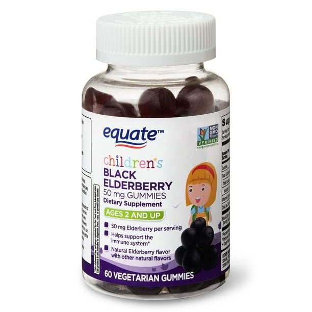 Equate Children's Black Elderberry Gummies, 50 mg, 60 ct