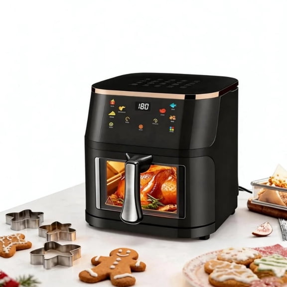 HOMEDAS 8.45QT Air Fryer, 6-in-1 Electric Hot Oven with Digital LED Touchscreen, Visible Window, 1400W, New, Black