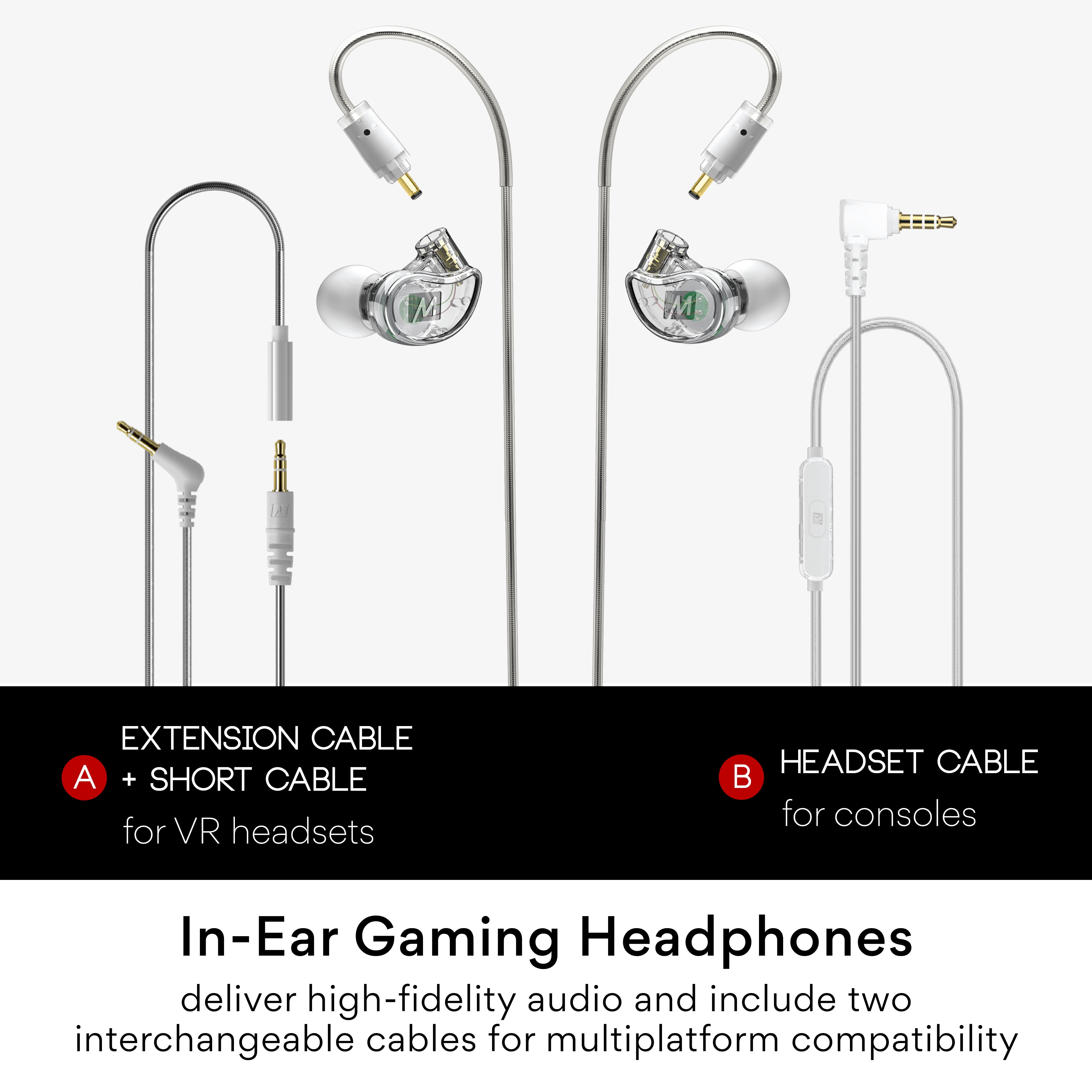 MEE audio M6 VR In-Ear Gaming Headset with Mic Cable, Clear