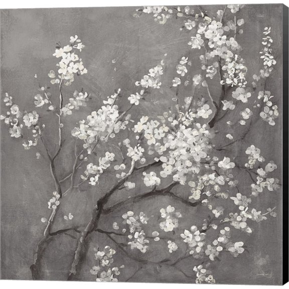 White Cherry Blossoms I on Grey Crop by Danhui Nai, Canvas Wall Art