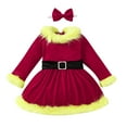thumbnail image 2 of Esaierr 2PCS Newborn Kids Baby Girls Christmas Dress + Bowknot Headband Belt Red Velvet Long Sleeve Autumn Winter Fleece Dress for 18M-6Y, 2 of 5