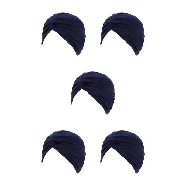 Minnieouse Turbante musulmán Hijabs Gorras Cruz Pre-Atado Sombreros Algodón Plisado Elasticidad Beanie Chemo Cover Mujeres Headwear azul marino Type2 NO2 Minnieouse CBP300383