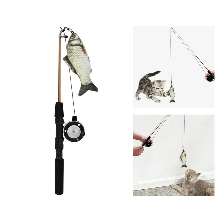 Interactive Retractable Fishing Pole Educational Fun Toy Catching, Adjustable Cat Teaser Toy Catcher Exerciser for Kitty, Dog, Training Grass Carp
