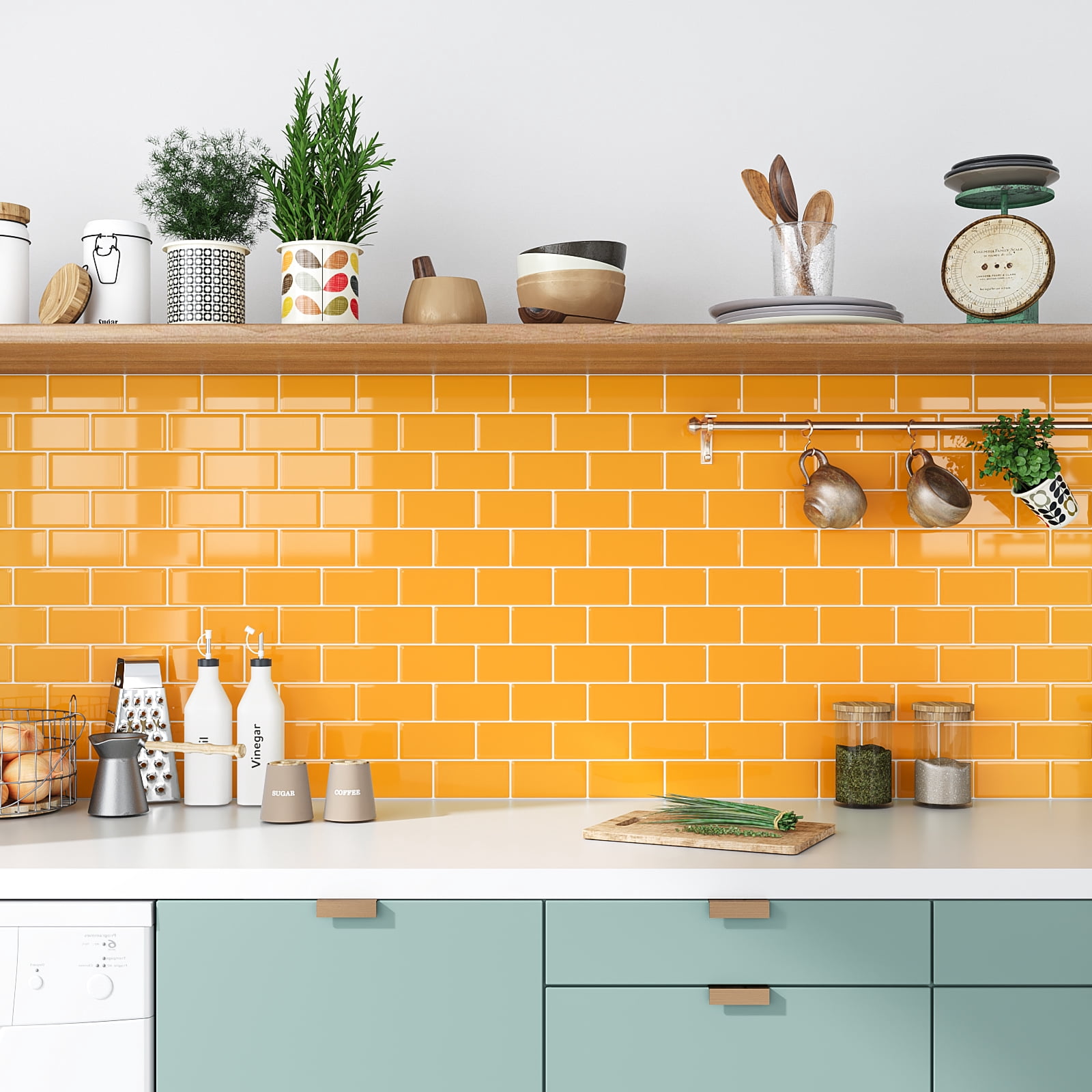 VEELIKE Yellow Subway Tile Peel and Stick Backsplash for Kitchen Waterproof 12"x12" 6 Sheets Yellow Wall Tiles for Bathroom Self Adhesive Vinyl Backsplash Tile Removable Stick on Tiles for Walls