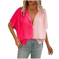 thumbnail image 2 of Blouses pour Femmes, Mode Décontractée Col en V Manches Courtes Bouton Col Rabattu Haut Blouse, 2 of 8