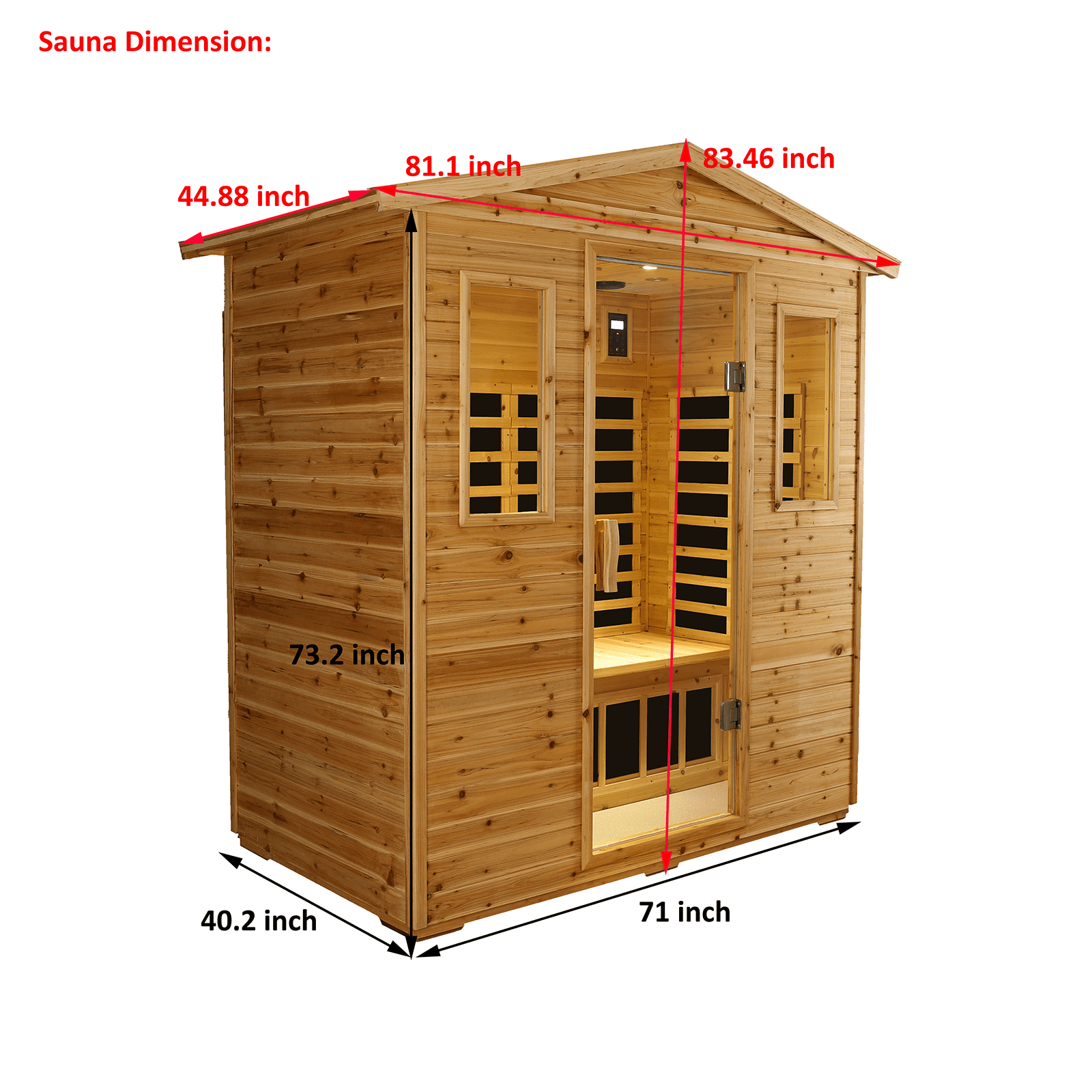 KUNSANA Outdoor Far Infrared Sauna  For 3 Person Old Fir Wood Low EMF Full Spectrum 1950W