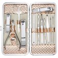 thumbnail image 1 of Kit de manicura y pedicura, juego de cortaúñas de 12 piezas, kit de aseo profesional, herramientas para uñas con lujoso estuche de viaje negro, 1 of 5