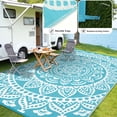 thumbnail image 4 of 9'x12' Outdoor Rugs, Yamaziot Large Patio Rug Reversible Mats Waterproof RV Rug Camping Rugs Plastic Rug Outdoor Area Rug for Patios, Porch, Balcony, Beach, Teal, 4 of 9