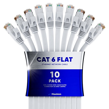 Cat6 Ethernet Cable 0.6ft, 10-Pack White - Flat High-Speed Network Cables for Gaming, Streaming, Router, Modem, PC, PS5, Xbox - Durable & Space-Saving Design