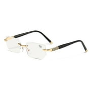 1 Pair Mens Diamond Shape Rimless Blue Light Blocking Reading Glasses Metal Readers +0.75