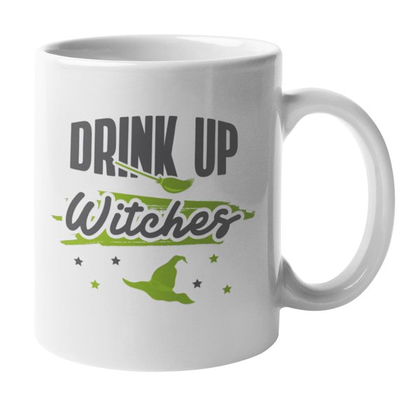 Drink Up Witches, Funny Pun Coffee & Tea Gift Mug (11oz)
