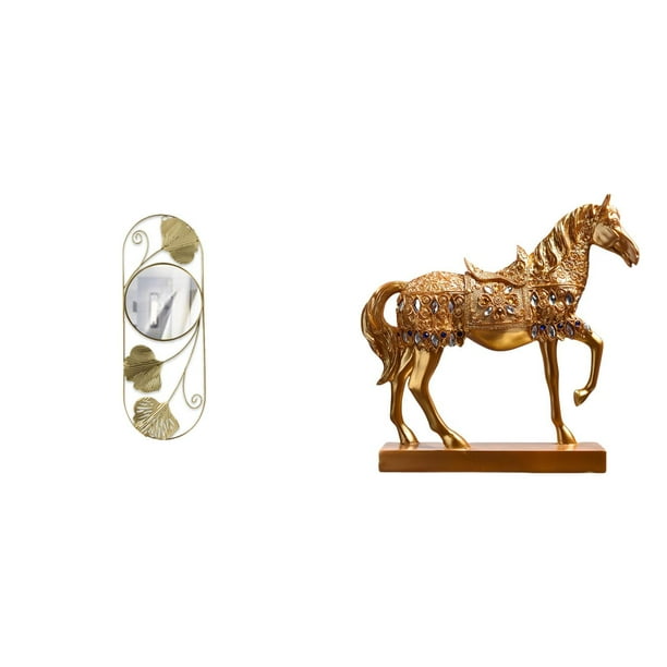 Espejo de pared colgante decorativo, espejo de pared de metal, estatuas de caballos, figura de caballo de resina, ideal para sala de estar, dormitorio