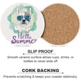 thumbnail image 6 of Round Drink Coasters 2 Pcs Hello Summer Puppy Pug Dog Absorbent Ceramic Coaster with Cork Base for Coffee Cups Housewarming Gift for Home Decor, 6 of 6