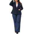 thumbnail image 2 of Blazer de mujer plus size Agnes Orinda de manga larga, con botones y abertura frontal, chaqueta de negocios casual con bolsillos, 1X azul marino, 2 of 6