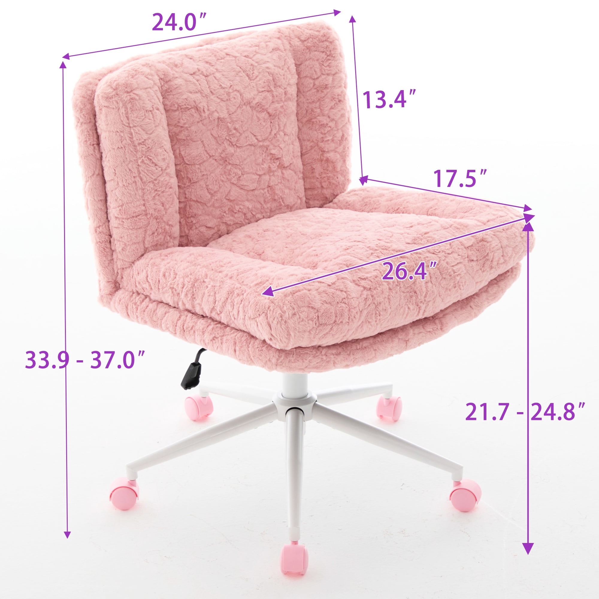 PORKISS Vanity Chair Makeup Chair, Home Office Chair, Ergonomic Desk Chair with Soft Faux Alpaca, Adjustable Swivel Task Computer Chair with Wheels, Pink