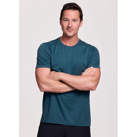 RBX Active Men's Quick Dry Shadow Stripe Crewneck Performance Workout Tee