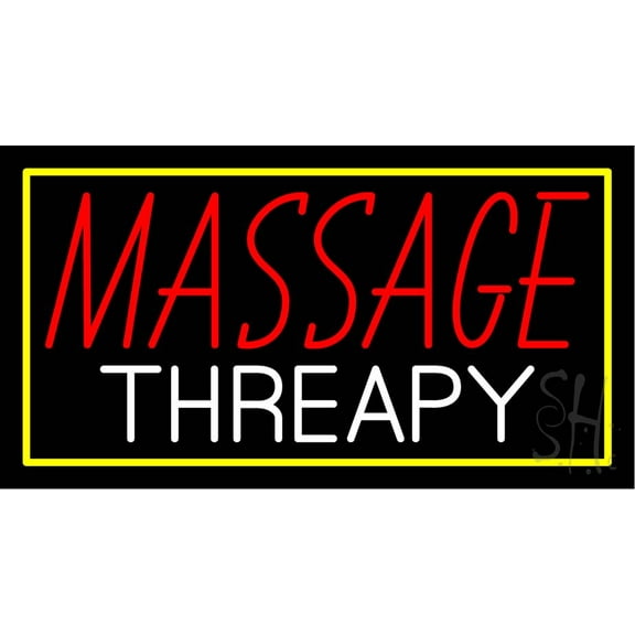 Massage Threapy with Green Border LED Neon Sign 13 x 24 - inches, Black Square Cut Acrylic Backing, with Dimmer - Bright and Premium built indoor LED Neon Sign for Spa interior decor and storefront.