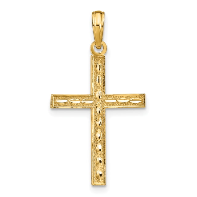 14k Yellow Gold Reversible Faith Hope Love Cross Necklace Charm Pendant Religious Latin