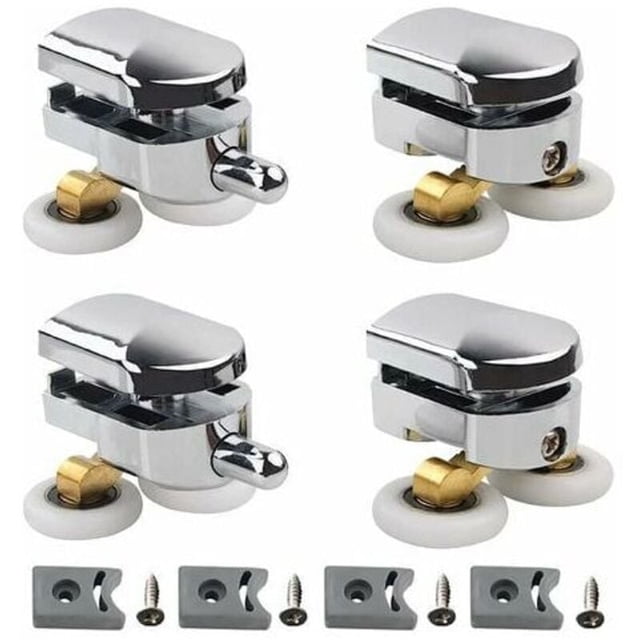 Accessories for door rollers, double rollers - for sliding shower doors, 2 bathroom rollers made of zinc alloy, diameter 25 mm, with stops and fixing elements, set of