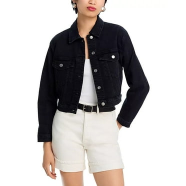Aqua BLACK Women's Cropped Denim Jacket, US X-Large