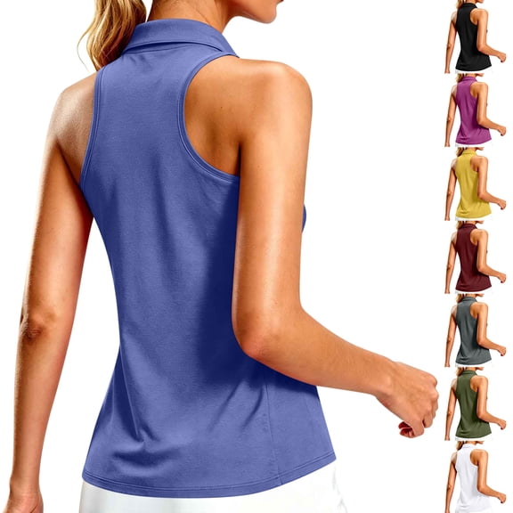VBVC Women's Golf Racerback Collared Tank Top , Ladies' Quick Dry Athletic Workout Blouse , Summer Tennis Sporty Sleeveless Shirt For Women,Blue,S-3XL
