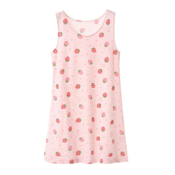 XXWXYD Toddler Girls Sleeveless Strawberry Print Sundress 1-9 Years, Breathable Home Birthday Party Dress Casual Comfortable Lightweight for Summer Playtime Adorable Outfit