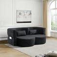 thumbnail image 2 of 3-in-1 Folding Sofa Bed, Teddy Fabric Floor Sofa Convertible to Sleeper, No Assembly Required Futon with High-Density Foam, Space Saving Multi-Functional Furniture for Living Room, Apartment, Black, 2 of 9