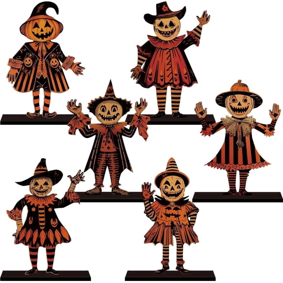 Lanfubeisi 6pcs 6.3x4.2inch Vintage Halloween Decor Wood Table Centerpieces Horror Spooky Scarecrow Pattern Vintage Halloween Decorations Party Table Centerpieces for Home