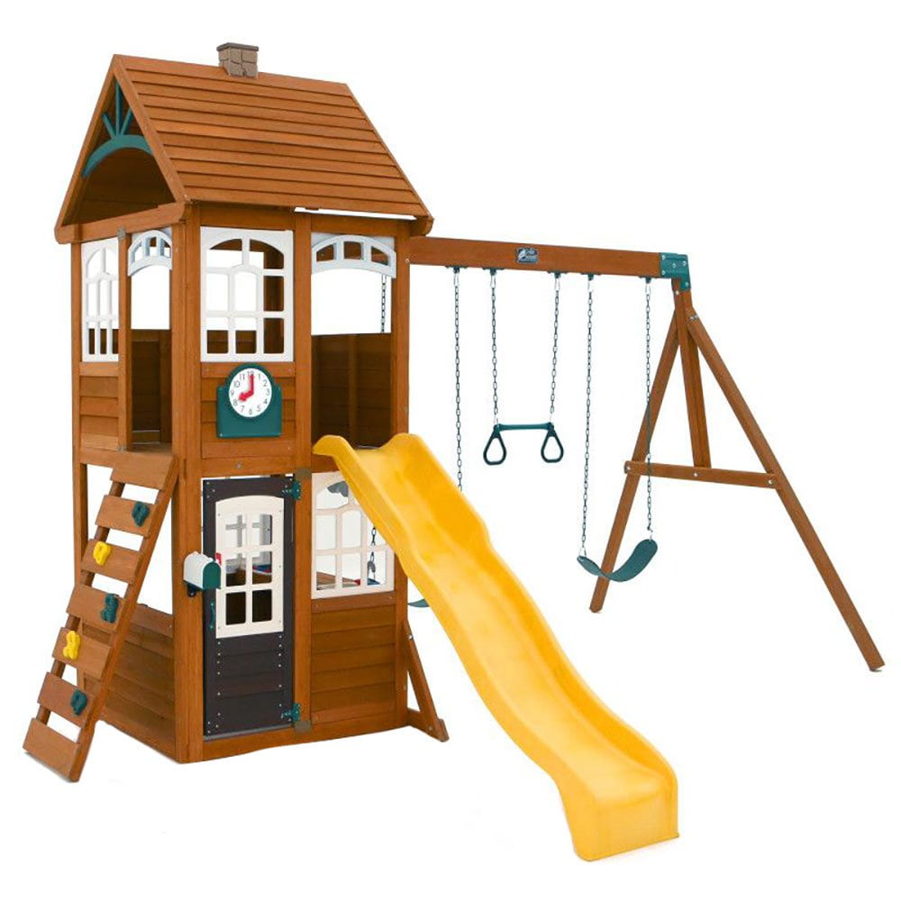 KidKraft F24950 McKinley Kids Children Wooden Outdoor Swing Playset