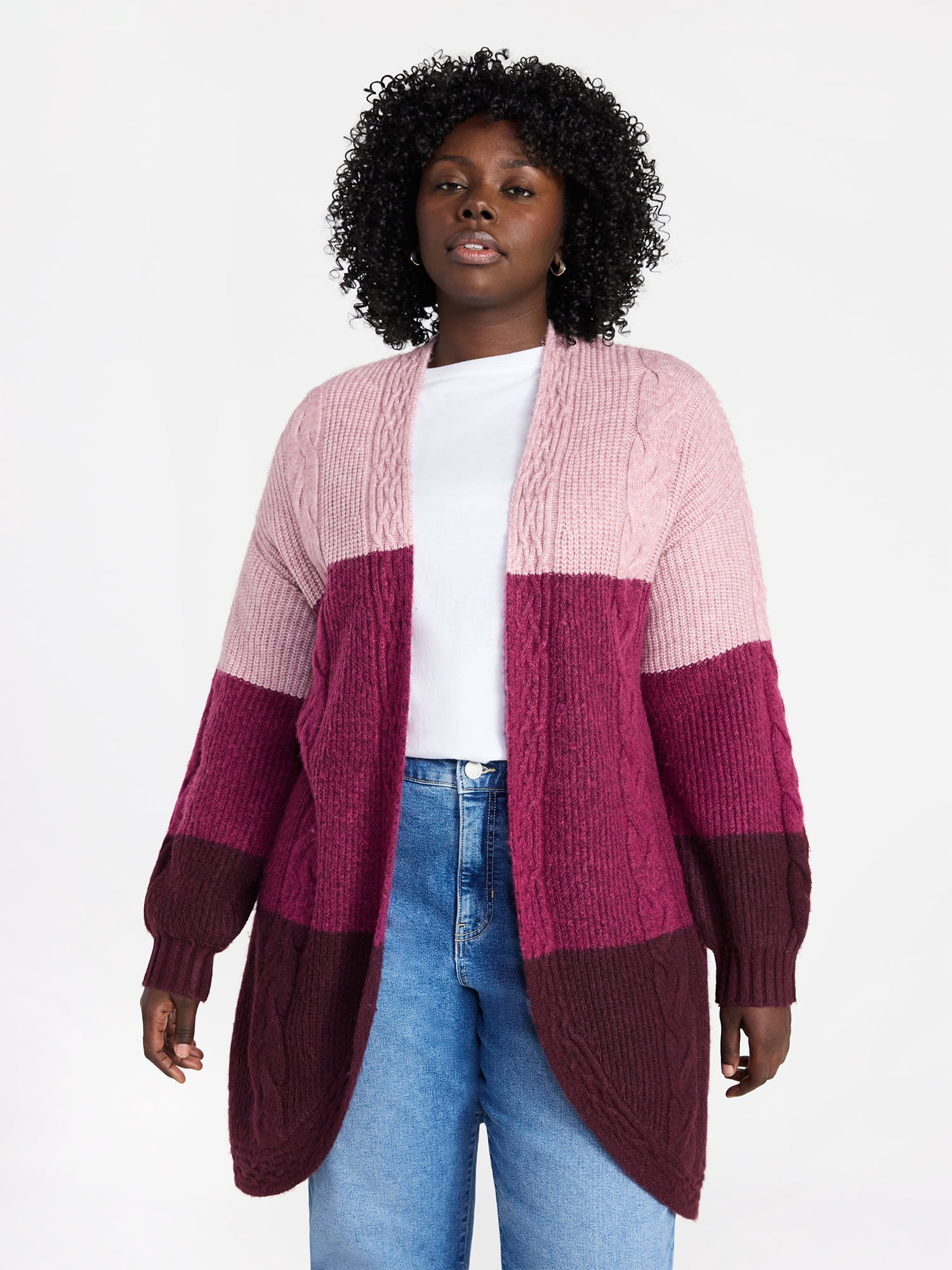Terra & Sky Women's Plus Open Front Cardigan Sweater, Midweight, Size 1X-5X