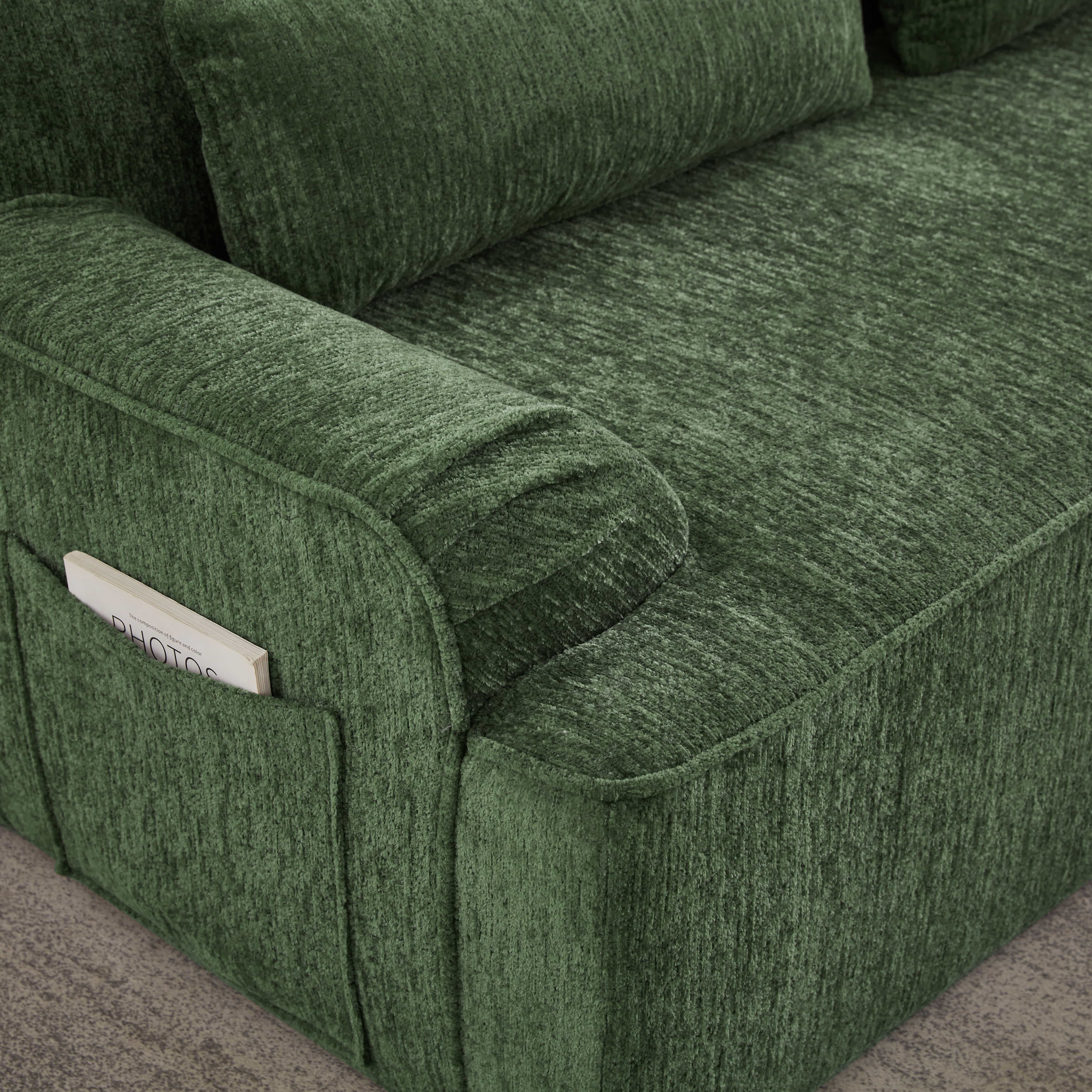 MAYEERTY Chenille L-Shape Oversized Sectional Sofa, Minimalist for Apartment, 102×65" Green