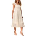 thumbnail image 4 of Vestido midi sin mangas de verano INSPIRE CHIC con fruncidos, volantes y tul para fiestas, talla S, color albaricoque, 4 of 6