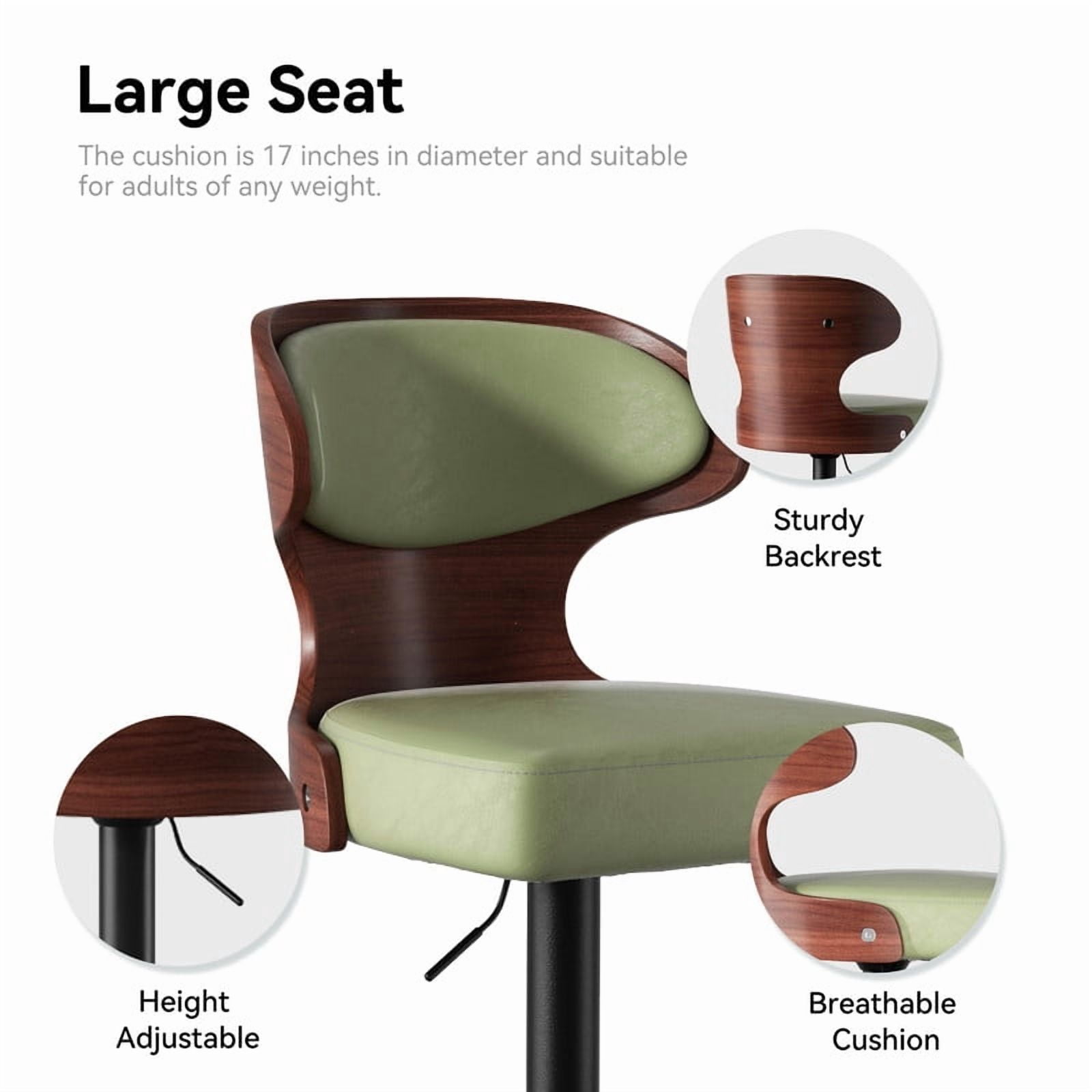 Daluvenix Set of 4 Wooden Swivel Bar Stool with Backrest, Counter Height Bar Chair for Kitchen & Dining Area, Green