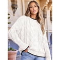 thumbnail image 6 of Women'S Fall Winter Fashion Round Neck Long Sleeve Colorblock Sweater Tops Chunky Knit Pullover Sweaters White XL, 6 of 7
