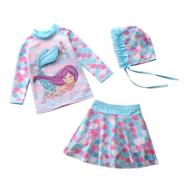 Baby/Toddler Girls Mermaid Swimsuit Rashguard Set Long Sleeve UPF 50+, CM25-2 Size 6T
