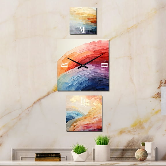 Designart "Spectrum's Balance" Rainbow Oversized Wall Clock - Set Of 3 - Extra large Clock For Office Décor - Large Traditional Wall Clock