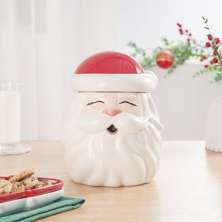 Holiday Time Ceramics Santa Cookie Jar, Ceramic Cookie Jar for