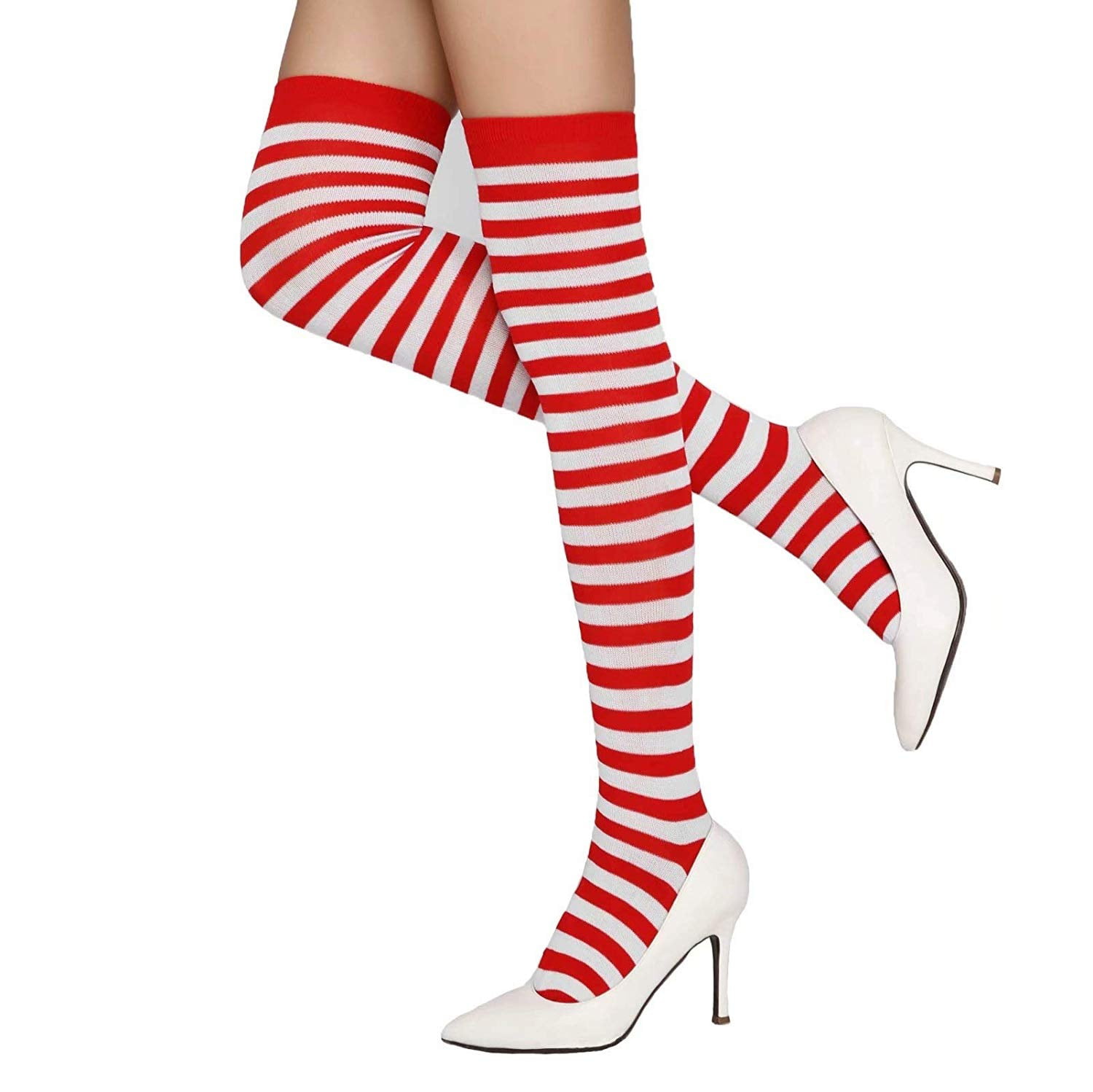 Women Girl Striped Thigh High Stockings Plus Size Over The Knee Socks